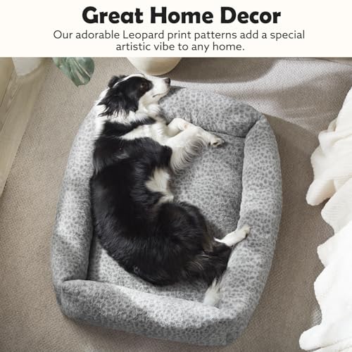 JOEJOY Large Dog Beds Large Sized Dog, Removable Washable Cover Orthopedic Soft Faux Rabbit Fur Pet Bed, Anti-Slip Fluffy Plush Faux Rabbit Fur Puppy Bed, 36"x27"x8", Leopard Print, Grey - color: Grey, size: L (36"x27"x8")