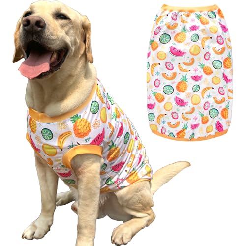 Pet Dog Yellow Sleeveless T Shirts with Fruits Pattern Printed pet Clothes Soft Breathable Vest for Large Dogs Large,Fruits - color: Vest Fruit, size: Large