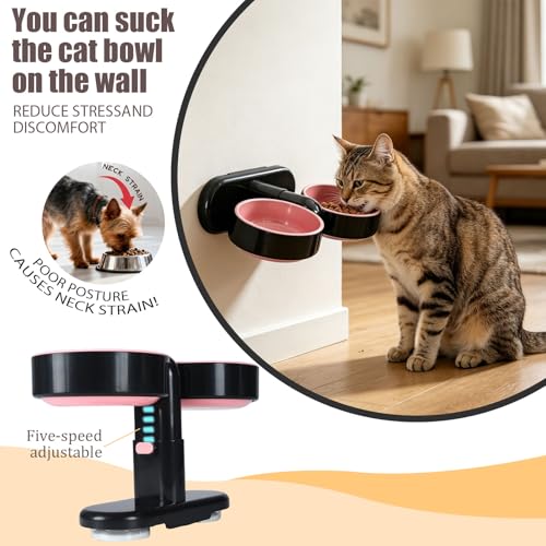 Elevated Cat Bowls, Raised Cat Food and Water Bowl Set with Removable Double Dishes, Adjustable Tilt Stand, Suction Cup Base, Dishwasher Safe Pet Feeder for Cats, Kittens, Small Dogs, Pink