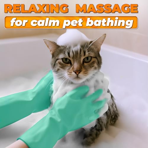 Cat & Dog Shampoo Gloves with 3000 Soft Bristles – 2-in-1 Dog Bath Gloves 11.6", Durable Silicone, Saves Shampoo | Massage, Grooming & Clean Wet or Dry – Made for Every Breed & Coat Style (Turquoise) - color: Turquoise