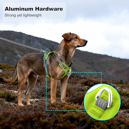 No Pull Dog Harness – Adjustable Reflective Nylon Vest for Small Medium Large Dogs, Escape Proof Training Harness with Leather Control Handle, Lightweight Aluminum Hardware (Green, L) - color: Green, size: L