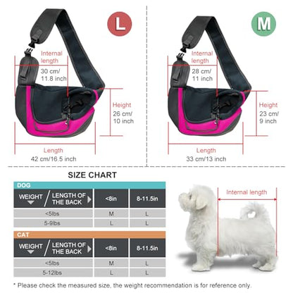 Pet Dog Sling Carrier, Breathable Mesh Adjustable Puppy Sling Carrier Hand Free for Small Dog Cat, M, Rose - color: Rose, size: 13.0"L x 9.1"W x 2.0"H