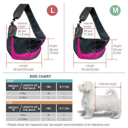 Small Dog Sling Carrier, Sling Pet Pouch to Wear Medium Dog Cat Travel Breathable, Soft-Sided Crossbody Puppy Carrying Purse Bag, L, Rose - color: Rose, size: 16.5"L x 10.2"W x 2.0"H