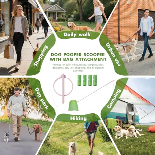 Dog Pooper Scooper, 43" Extendable Pooper Scooper Long Handle with 120 Bags | Portable Poop Scoop for Small Medium Large Dogs, No Touch, Stainless Steel, Lightweight, Foldable, Suit Yard,Wild, City, Park - color: Pink