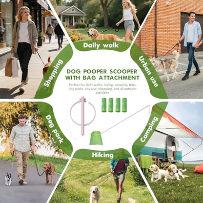 Dog Pooper Scooper, 43" Extendable Pooper Scooper Long Handle with 120 Bags | Portable Poop Scoop for Small Medium Large Dogs, No Touch, Stainless Steel, Lightweight, Foldable, Suit Yard,Wild, City, Park - color: Pink