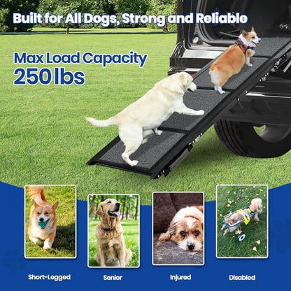 Dog Ramp for Car, Pawlify 71" x 20" Dog Ramps for Large Dogs with Anti-Pinch Handle and Anti-Slip Rug Surface, Folding Dog Ramp Up to 250LBS, Portable Dogs Car Ramp for SUV, Trucks - size: 71"L x 20"W