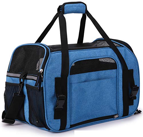 EliteField Soft Pet Carrier (3 Year Warranty, Airline Approved) Soft Sided Dog Puppy Cat Carrier Travel Bag (X-Large: 21" L x 12" W x 13" H, Sapphire Blue) - color: Sapphire Blue, size: 21.0"L x 12.0"W x 13.0"H
