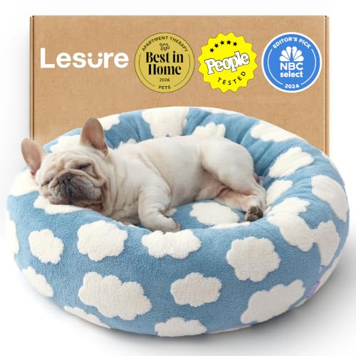 LE SURE Shown on TV Donut Dog Bed Medium Size Dog - Round Cat Beds Indoor as Bed Gift for Calming with Washable Cover, Cute Home Decor Bed with Jacquard Shaggy Plush & Anti Slip Bottom, 30 Inch, Blue - color: Cozy Clouds Blue, size: 30.0"L x 30.0"W x 8.0"