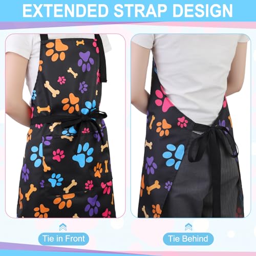Dog Grooming Waterproof Apron with 2 Pockets, Cute Animals Puppy Dog Pets Apron - style: Colorful Dog Paws and Bones