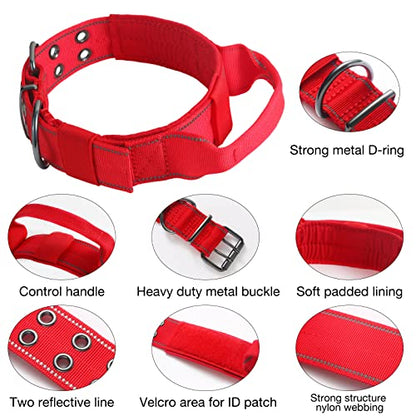 Reflective Dog Collar Heavy Duty Tactical with Control Handle and Metal Buckle for Dog Training(Medium, Red) - color: Red, size: Medium (Pack of 1)