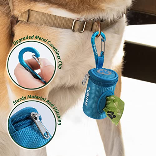 FURHAB Dog Poop Bag Holder for Leash Doggie Waste Bag Dispenser Soft Fabric Puppy Potty Carrier Small Doggy Zipper Pouch with Carabiner Clip 1680D Nylon Oxford with 1 Roll of Pet Trash Bags, Sky Blue - color: Sky Blue