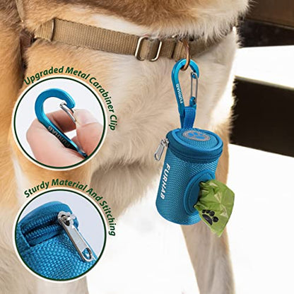 FURHAB Dog Poop Bag Holder for Leash Doggie Waste Bag Dispenser Soft Fabric Puppy Potty Carrier Small Doggy Zipper Pouch with Carabiner Clip 1680D Nylon Oxford with 1 Roll of Pet Trash Bags, Sky Blue - color: Sky Blue