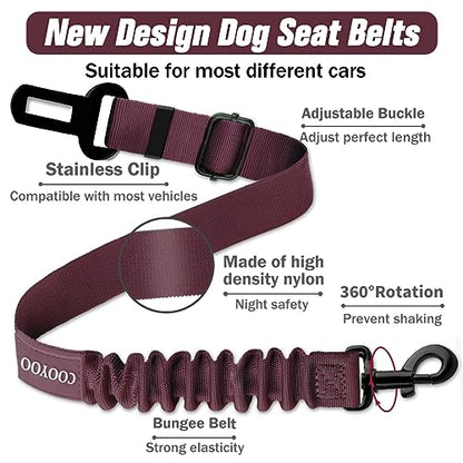 COOYOO Dog Seat Belt,3 Piece Set Retractable Dog Car Adjustable Seatbelts for Vehicle Nylon Pet Safety Heavy Duty & Elastic & Durable Car Harness for Dogs - color: Set 08-Black+Fuchsia