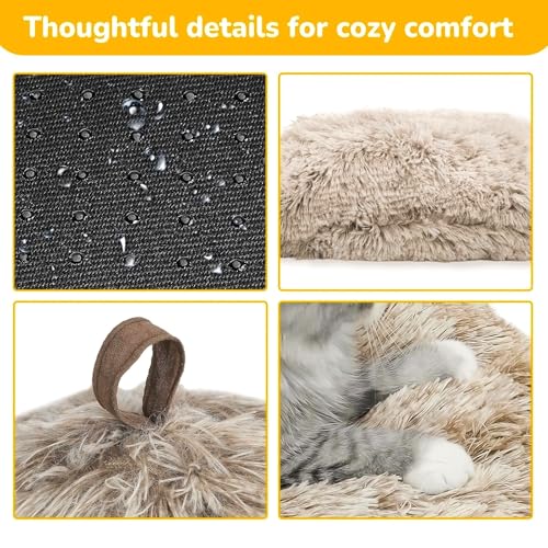 CATISM Cat Bed, Cat Cave for Indoor Cats, Soft Cat Dome, Self-Warming 2 in 1 Foldable Pet Cat House with Washable Cushioned Pillow Calming Fluffy Dog Beds for Small Dogs with Anti-Slip Bottom Brown - color: Brown