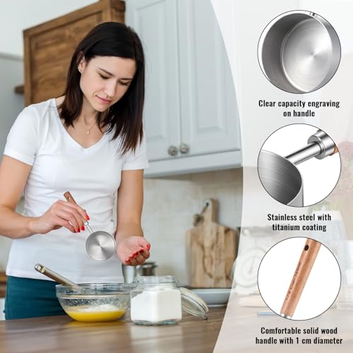 1/2 Cup Dog Food Scoop Measuring Cup with Wooden Handle, 125 Ml 304 Stainless Steel Pet Food Scoop Measuring Cups Cat Foods Measurings Cups