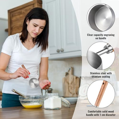1/2 Cup Dog Food Scoop Measuring Cup with Wooden Handle, 125 Ml 304 Stainless Steel Pet Food Scoop Measuring Cups Cat Foods Measurings Cups