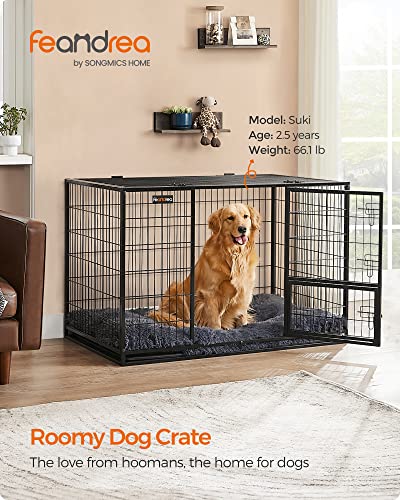 Feandrea 48 Inch Heavy Duty Dog Crate, Metal Escape Proof Dog Kennel with Double Doors and Convenient Feeding Door, Removable Tray, Easy to Clean, XXL Dog Crate for Large and Medium Dogs, Black - size: 48.0"L x 29.3"W x 31.7"H