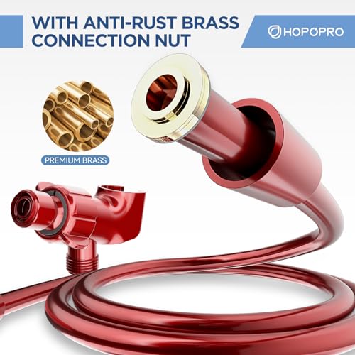 6-Mode High Pressure Handheld Shower Head Set, Consumer Reports Recommended HOPOPRO High Flow Hand Held Showerhead with 59 Inch Hose Bracket Teflon Tape Rubber Washers - color: Red, style: 6 Modes