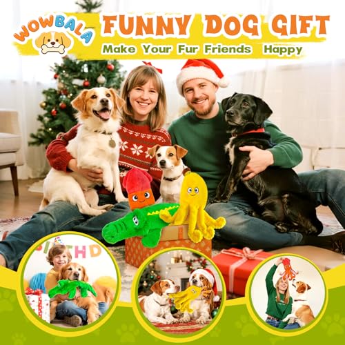 WOWBALA No Stuffing Dog Squeak Toys-3 Pack Plush Crinkle Interactive Puppy Chew Toys, Cute Octopus & Crocodile Toys for Small Medium Dogs,Boredom Relief, Anxiety Reducing - color: Multicolour