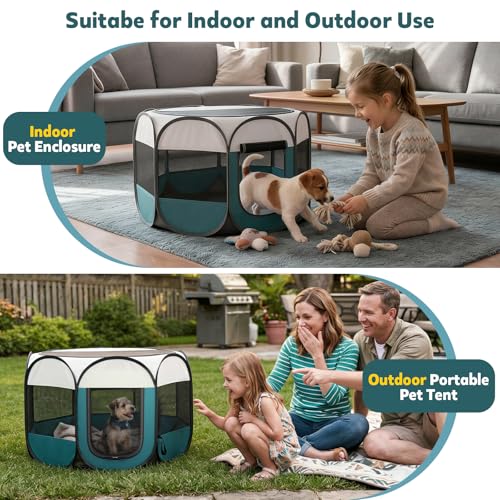 Portable Pet Playpen for Cat Dog - Foldable Large Pet Play Pen with Removable Zipper Top for Cat Small Dog Enclosed - Pop Up Puppy Kitten Kennel with Carrying Case for Indoor Outdoor Travel Camping - style: L [44.9" × 44.9" × 22.8"]