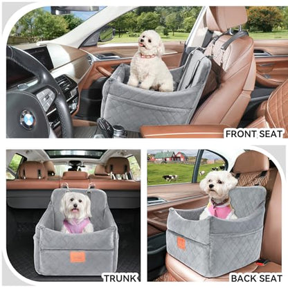 GL GLENSLAVE Dog Car Seat for Small/Medium Dogs, Dog Booster Car Seats with Thick Cushion for Dogs Under 35lbs, Detachable Washable Pet Carseat with Storage Pockets, 2 Safety Belts - color: Gray