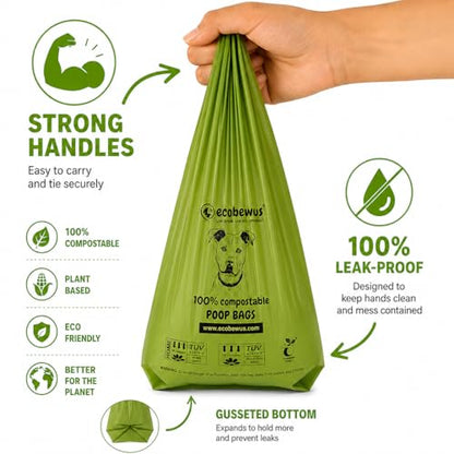 100% Compostable Handle-Tie Doggy Poop Bags (240 Bags) 16 Refill Rolls Plant-Based Cornstarch ASTM D6400 & EN 13432 Compliant HOME Certiified Compostabel Pet Dog Waste Bags (240 ct.)