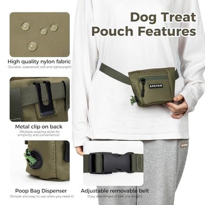 Dog Treat Pouch, Powerful Magnet Closure Device Dog Training Treat Bag Large Capacity Pet Treat Pouch with Poop Bag Dispenser Treat Bag for Dog Training with Metal Waistband Clip (Green) - color: Green