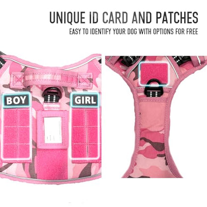 Tactical Dog Harness for Medium & Large Dogs, Camo Pink Adjustable No-Pull Control with Handle, Heavy Duty Reflective Vest - Size XL - color: CAMO PINK, size: XL