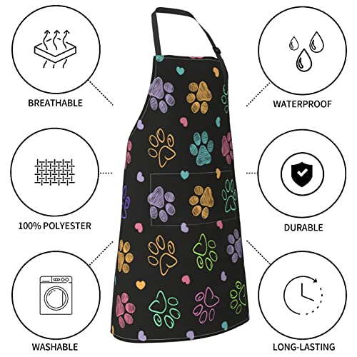 Dog or Paw Apron - 33" x 28" Large with 26" Waist Ties, Lightweight, with 2 Pockets for Your Cooking Essentials - style: Dog Animal Paws