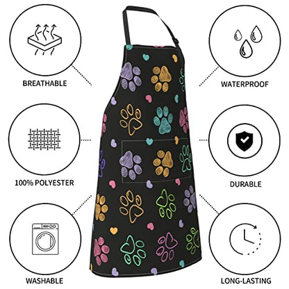 Dog or Paw Apron - 33" x 28" Large with 26" Waist Ties, Lightweight, with 2 Pockets for Your Cooking Essentials - style: Dog Animal Paws