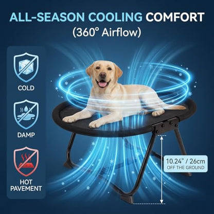 Elevated Dog Bed for Small Medium Dogs & Cats, Foldable Portable Pet Cot with 2 Interchangeable Covers & Storage Bag, Raised Indoor Outdoor Hammock, 22.4", Oval