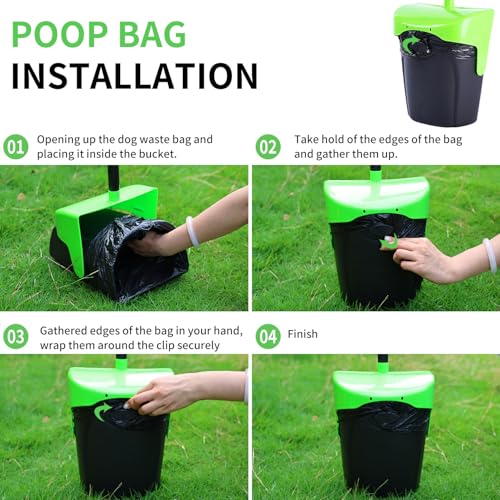 ienjoyed Pooper Scooper Large Swivel Bin & Rake with 160 Waste Bags,Heavy Duty Dog Pooper Scooper with Bag Attachment for Dogs, Long Handle Poop Scooper with Lid for Yard, Grass, Gravel(Green) - color: Green1