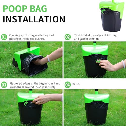 ienjoyed 43" Tall Pooper Scooper Large Swivel Bin & Rake with 100 Waste Bags,Heavy Duty Dog Pooper Scooper for Dogs, Long Handle Poop Scooper with Lid for Yard, Grass, Gravel (Green) - color: Green(43" Tall)