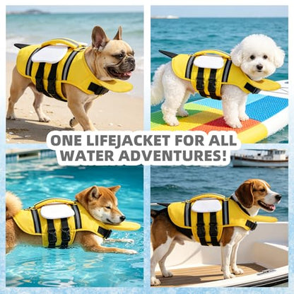 KOOLTAIL Dog Life Jacket, Cute Bee Front Float Dog Life Vest for Swimming Boating, Reflective Pet Lifesaver Swimsuit with Rescue Handle and Chin Float, Super Buoyancy for Puppy Small Medium Dogs, S