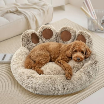Round Plush Calming Donut Dog & Cat Bed | Calming Design, Donut Shape - color: Brown, size: Medium