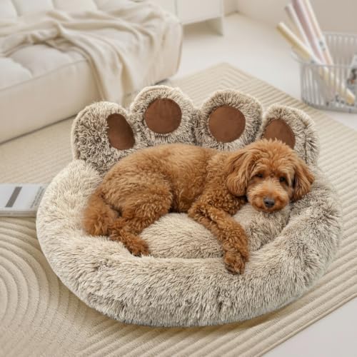 Round Plush Calming Donut Dog & Cat Bed | Calming Design, Donut Shape - color: Brown, size: Medium