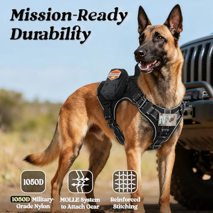 rabbitgoo Tactical Dog Harness Small Sized, No Pull Upgraded Reflective Heavy Duty Molle Vest with Handle, Adjustable Military Service Dog Vest for Walking Hiking Training, Black, S - color: Black Reflective, size: Small
