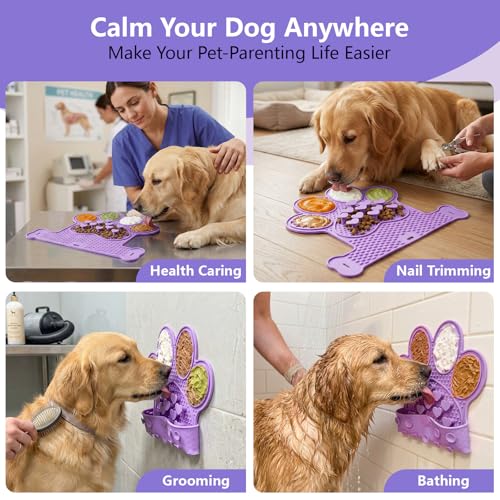 Dog Lick Mat with Suction Cups, Slow Feeder & Enrichment Mat for Dogs & Cats, Silicone Feeding Mat for Wet & Dry Food, Anxiety Relief, Mess-Free Foldable Pocket Design, Purple - color: Purple