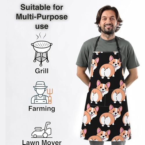 Dog or Paw Apron - 33" x 28" Large with 26" Waist Ties, Lightweight, with 2 Pockets for Your Cooking Essentials - style: Corgi