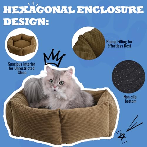 All-Season Stain Resistance Cat Dog Bed,Round Donut Pet Bed,Cord Washable Cat and Dog Beds with Removable Cover,Kitten Bed with Anti-Slip Bottom,Brown,29.5 * 5.9"