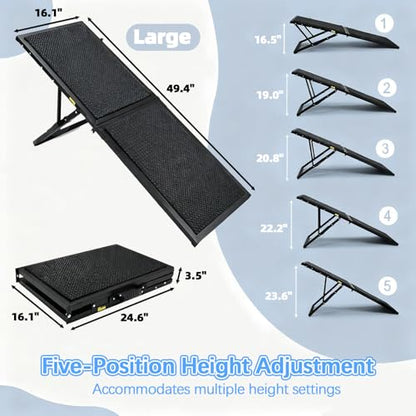 Dog Ramp for Car,49.4"x 16.1" Dog Stairs for Large Dogs with Anti-Slip Surface,Large Folding Pet Stairs for SUV,Truck with Adjustable Height,Outdoor Portable Wide Dog Steps up to 99LBS - size: Large - 49.4"L x 16.1"W