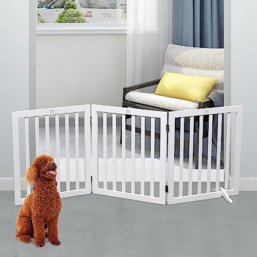 Dog Gate Wooden Freestanding Pet Gate3 Panel 23.6" Height White Indoor Dog Fences,House Gate for Doorways & Stairs