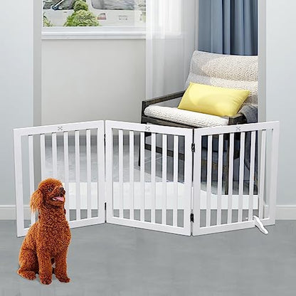Dog Gate Wooden Freestanding Pet Gate3 Panel 23.6" Height White Indoor Dog Fences,House Gate for Doorways & Stairs