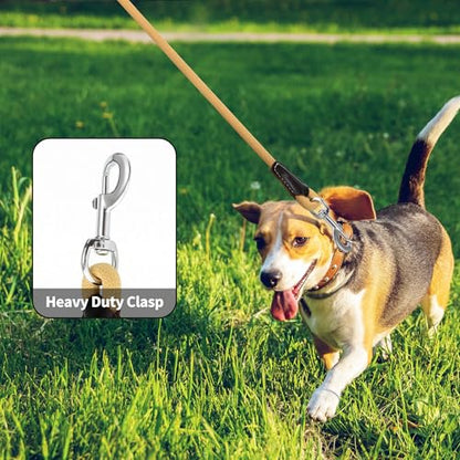 Mile High Life Dog Leash, Rope Leash with Genuine Leather Handle and Heavy Duty Metal Clasp, Great for Small Medium Large Dogs (Yellow, 4FT) - color: Leather Handle-Yellow, size: 48 Inch-1/2"