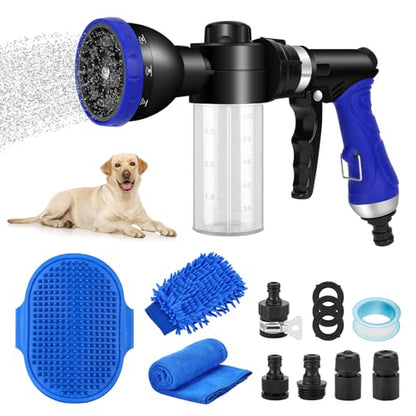 Pet Bathing Sprayer Kit,10 Spray Patterns, Adjustable Hose Wash Sprayer with 4 to 8 Bars Foam Blaster,Suitable for Pet Washing, Car Cleaning and Garden Use with 1/2” Quick Connector - style: Pet Bathing Sprayer Kit