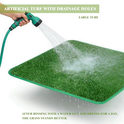 High Walls Dog Pee Pad Holder with Artificial Grass-Foldable Indoor Dog Potty Tray,Waterproof Pee Pad Holder for Small to Medium Dogs,Portable Litter Box with Washable Grass Mat 34.64"*28.34"*17.72"