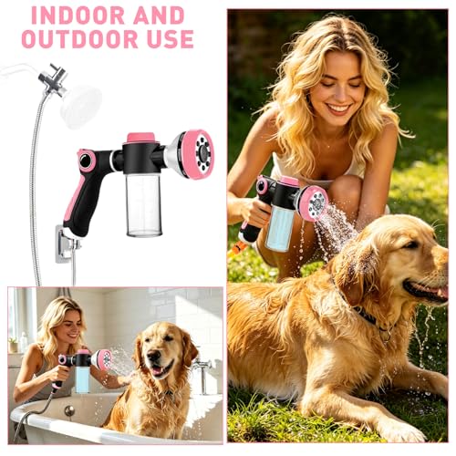 Dog Shower Attachment with 6.6FT Shower Hose, 8 Sprayer Modes Dog Washing Hose Attachment for Bathroom & Bathtub, Outdoor Use Dog Washing Kit with Pet Grooming Glove Shampoo Dispenser and Holder
