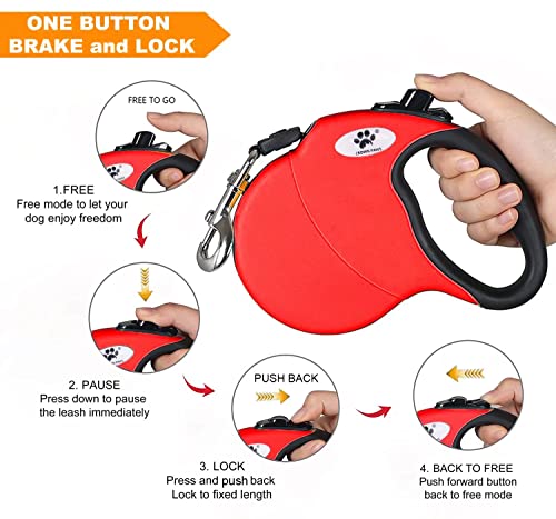 16ft Retractable Dog Leash for Large Breed Dogs up to 110 lbs with a Detachable Chew Proof Extender Wire Ropes (Red L) - color: Red, size: Large