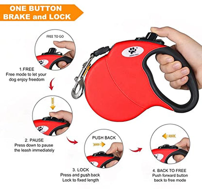16ft Retractable Dog Leash for Large Breed Dogs up to 110 lbs with a Detachable Chew Proof Extender Wire Ropes (Red L) - color: Red, size: Large