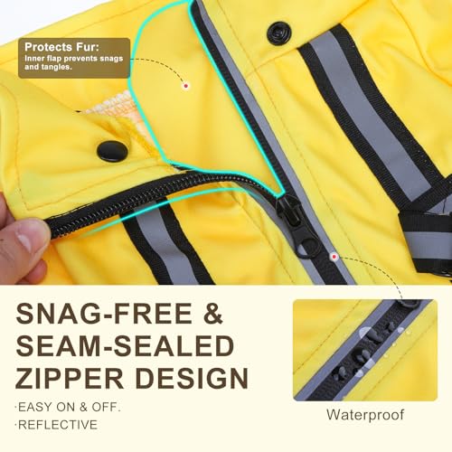 BEAUTYZOO Dog Raincoat for Small Medium Dogs Puppy,Waterproof Dog Rain Jacket with Harness Built-in & Detachable Hood, Zip Up Pet Rain Coat,Reflective Windproof Full Body Coverage Poncho for Rain Snow
